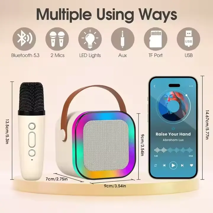 YEETPLANET Portable Karaoke Microphone with Built-in Speaker for Home Singing, Mini Portable Audio with Two Microphones